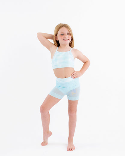 Bubble Gum Gingham Blue 3pc Crop, Bra Top and Brief