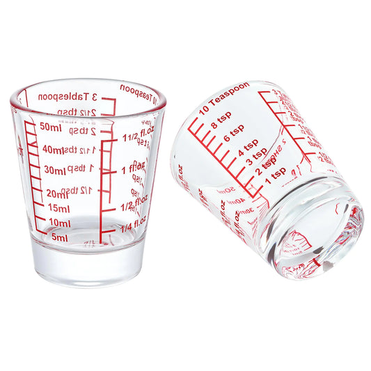 Ackers Mini Measure Heavy Glass 32-Incremental Measurements Multi-Purpose Liquid and Dry Measuring Shot Glass Red(Pack of 2)
